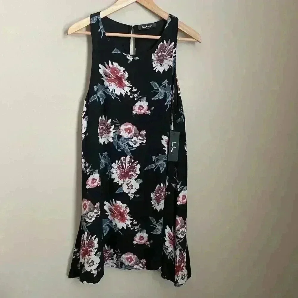 Lulus Walk This Sway Black Floral Swing‎ Dress